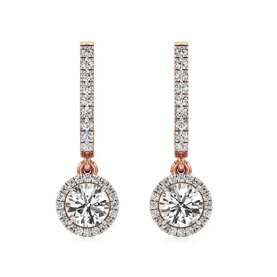 Rime Round Dangle Halo Earrings, 1.32 ct