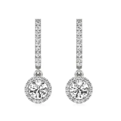Rime Round Dangle Halo Earrings, 1.32 ct