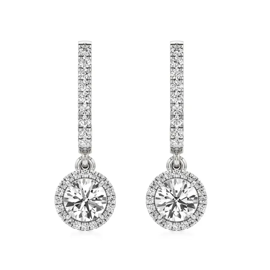 Rime Round Dangle Halo Earrings, 1.32 ct