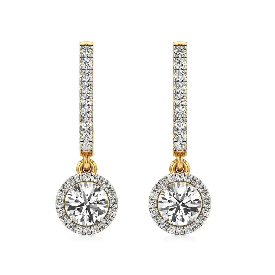 Rime Round Dangle Halo Earrings, 1.32 ct