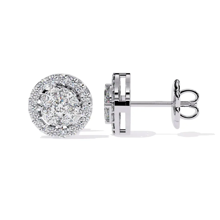 Rime Round Cluster Halo Earrings, 1.51 ct