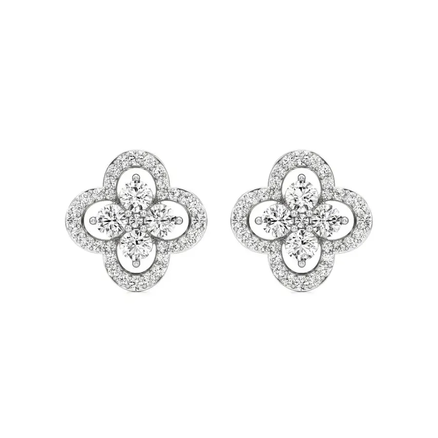 Firn Round Quatrefoil Stud Earrings