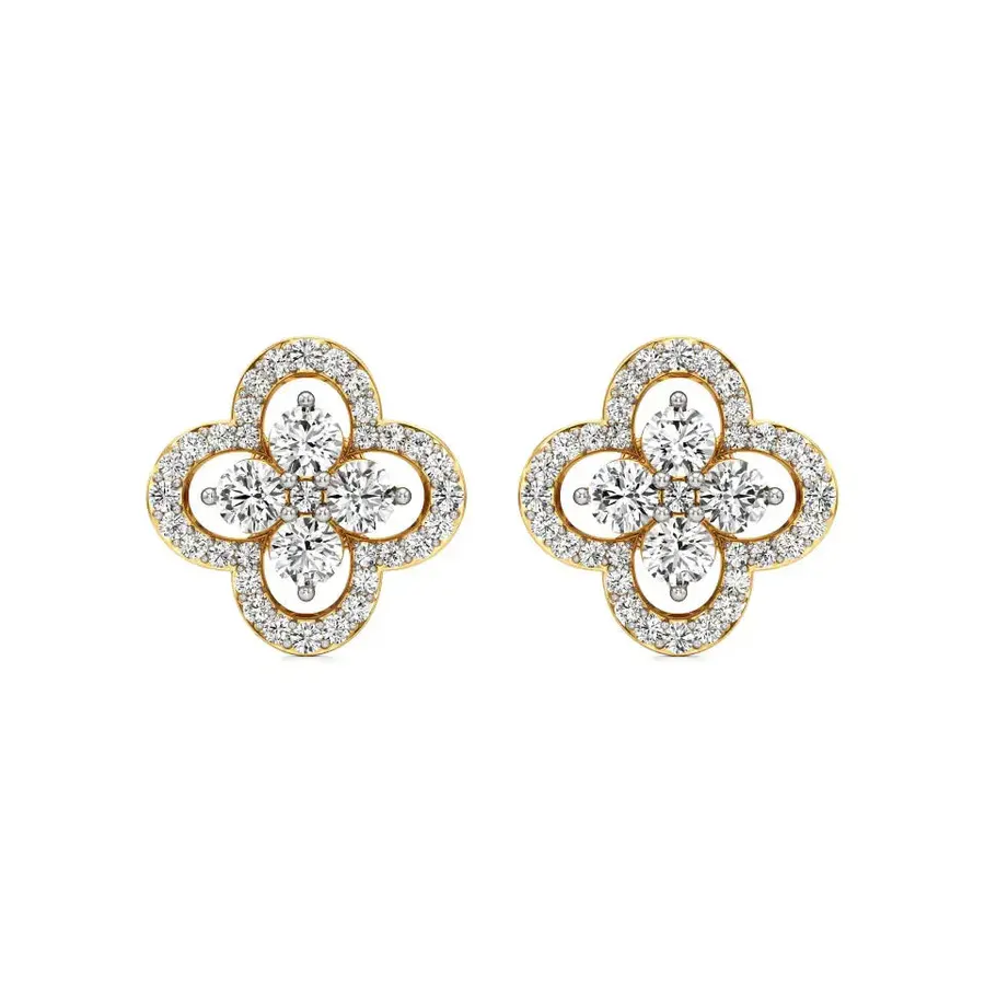 Firn Round Quatrefoil Stud Earrings