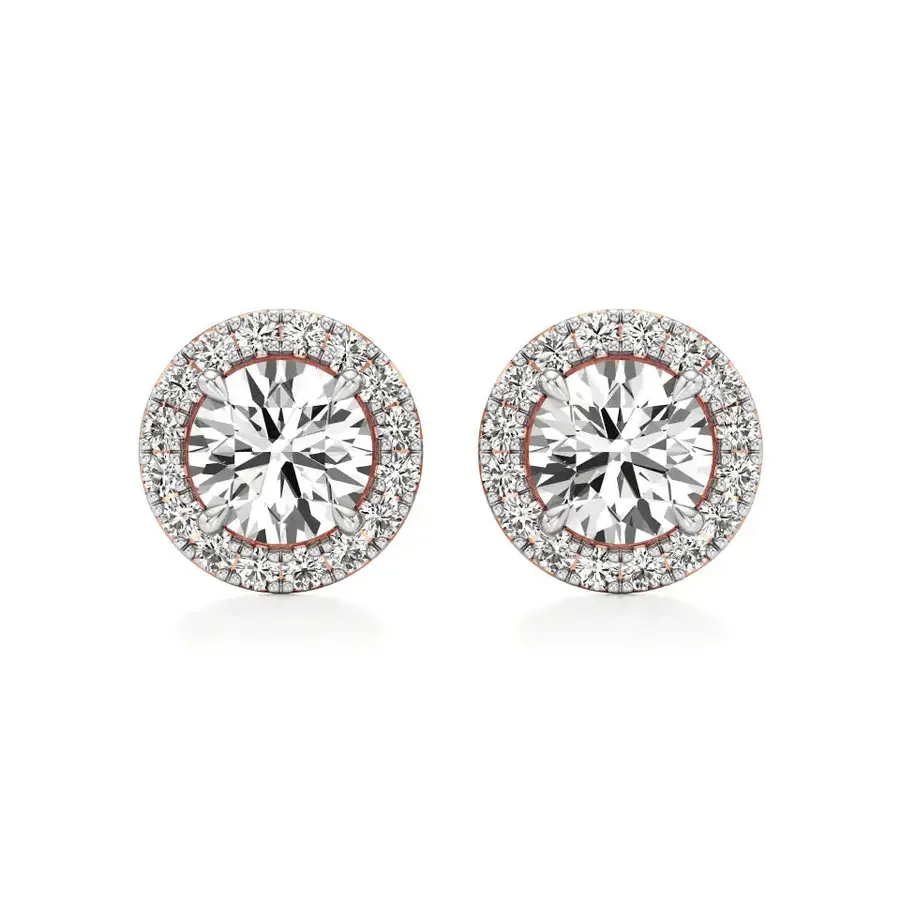 Firn Round Halo Solitaire Earrings, 1.22 ct