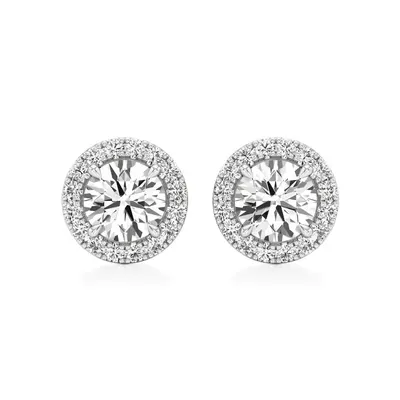 Firn Round Halo Solitaire Earrings, 1.22 ct