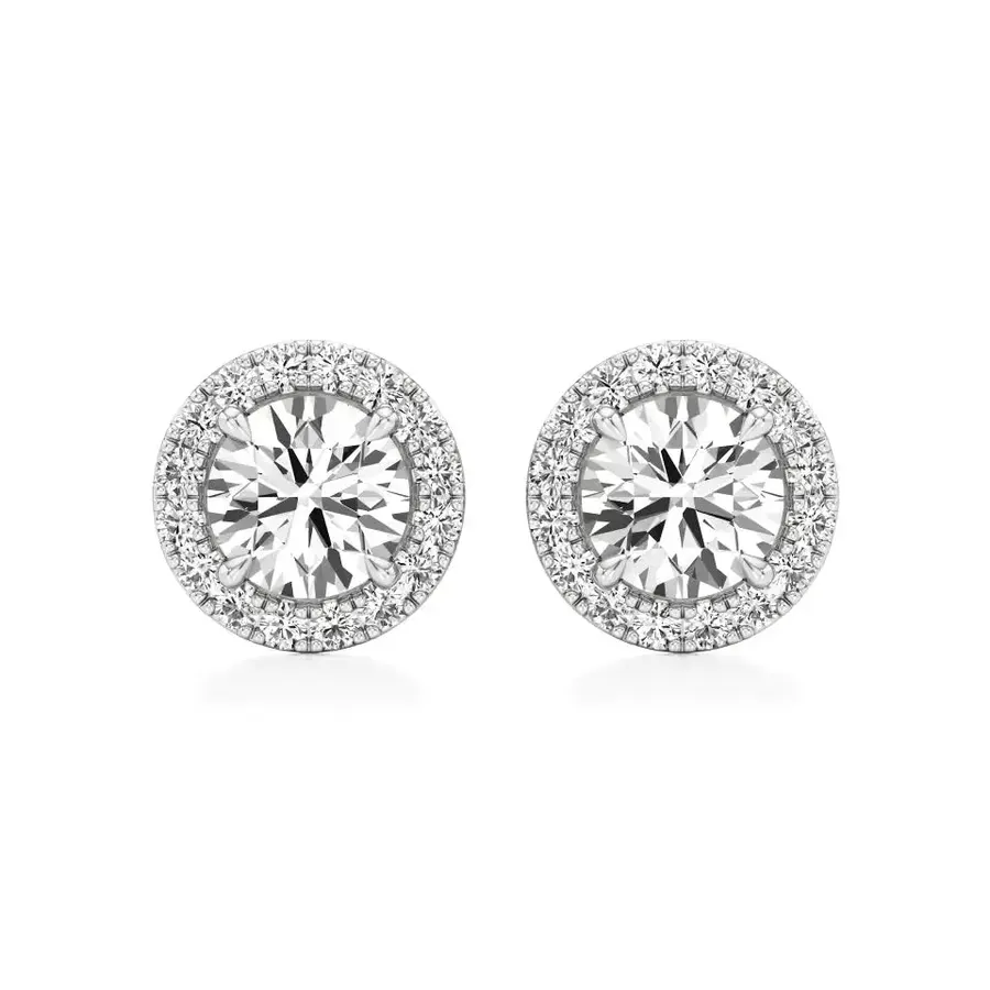 Firn Round Halo Solitaire Earrings, 1.22 ct