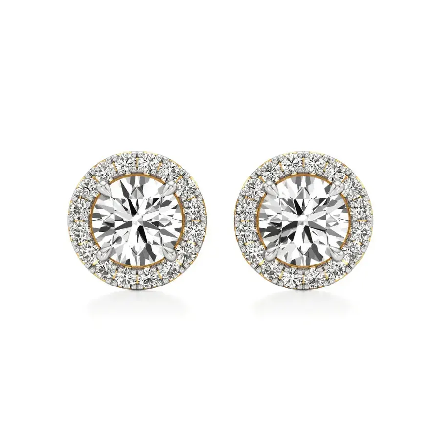 Firn Round Halo Solitaire Earrings, 1.22 ct