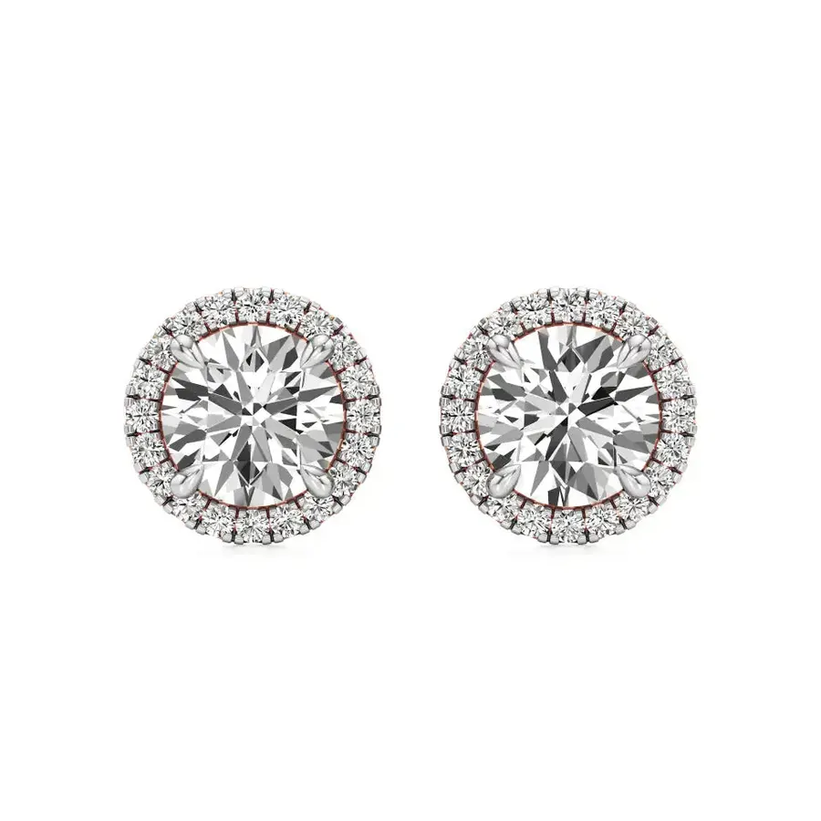 Firn Round Halo Solitaire Earrings, 1.15 ct