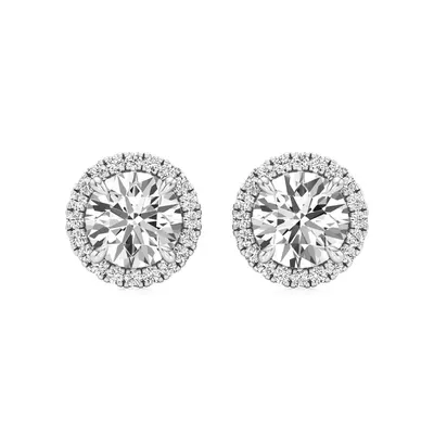 Firn Round Halo Solitaire Earrings, 1.15 ct