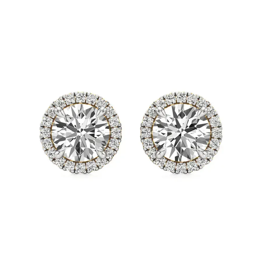 Firn Round Halo Solitaire Earrings, 1.15 ct