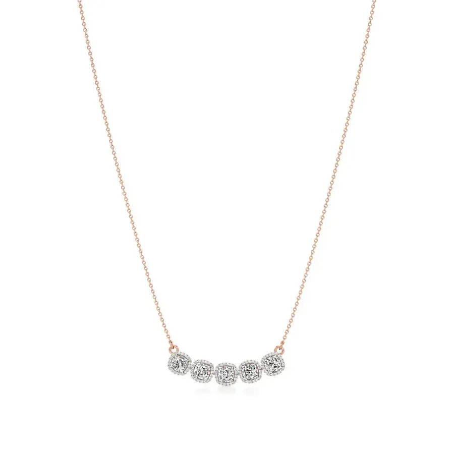 Rime Cushion Cluster Halo Necklace, 2.9 ct
