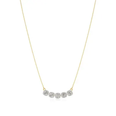 Rime Cushion Cluster Halo Necklace, 2.9 ct