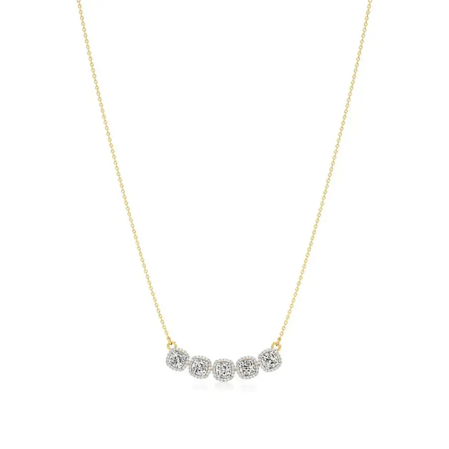 Rime Cushion Cluster Halo Necklace, 2.9 ct