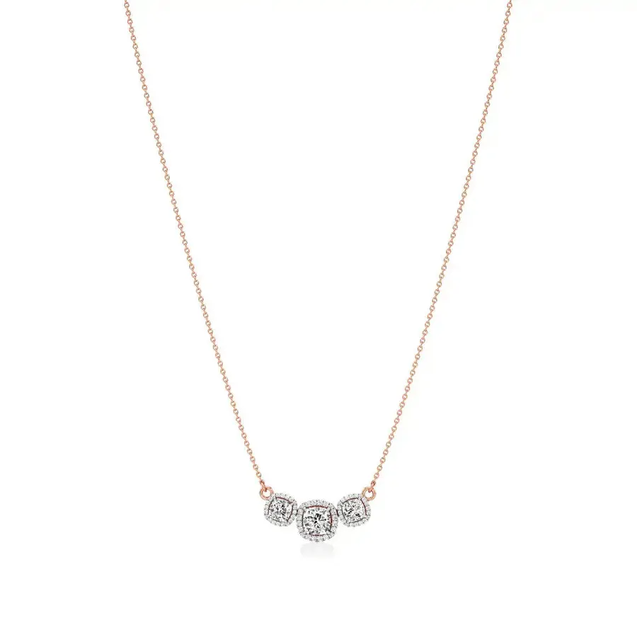 Rime Cushion Cluster Halo Necklace, 2.28 ct