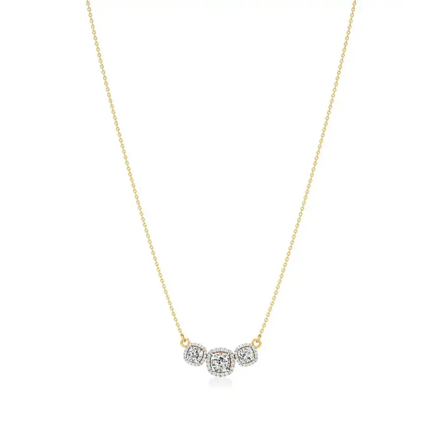 Rime Cushion Cluster Halo Necklace, 2.28 ct