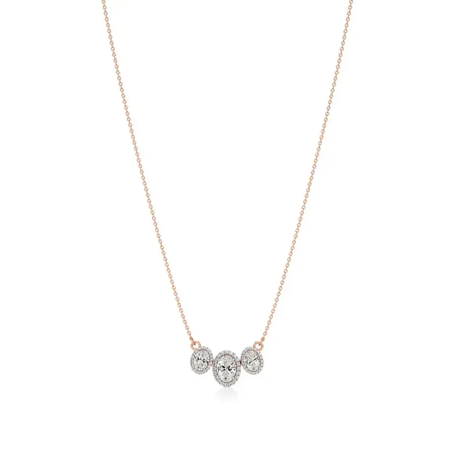 Rime Oval Cluster Halo Necklace, 2.3 ct