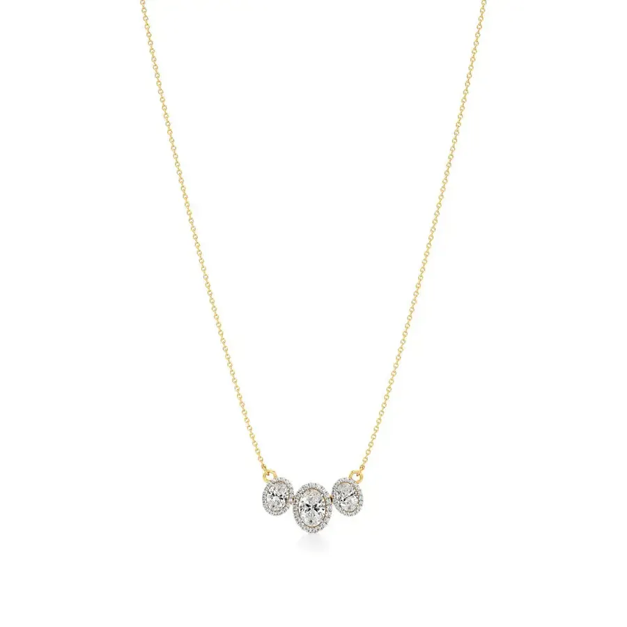 Rime Oval Cluster Halo Necklace, 2.3 ct