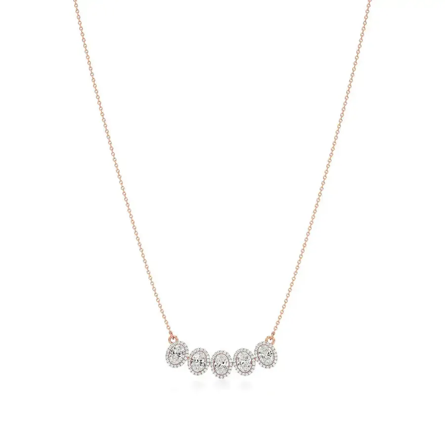 Rime Oval Cluster Halo Necklace, 2.9 ct