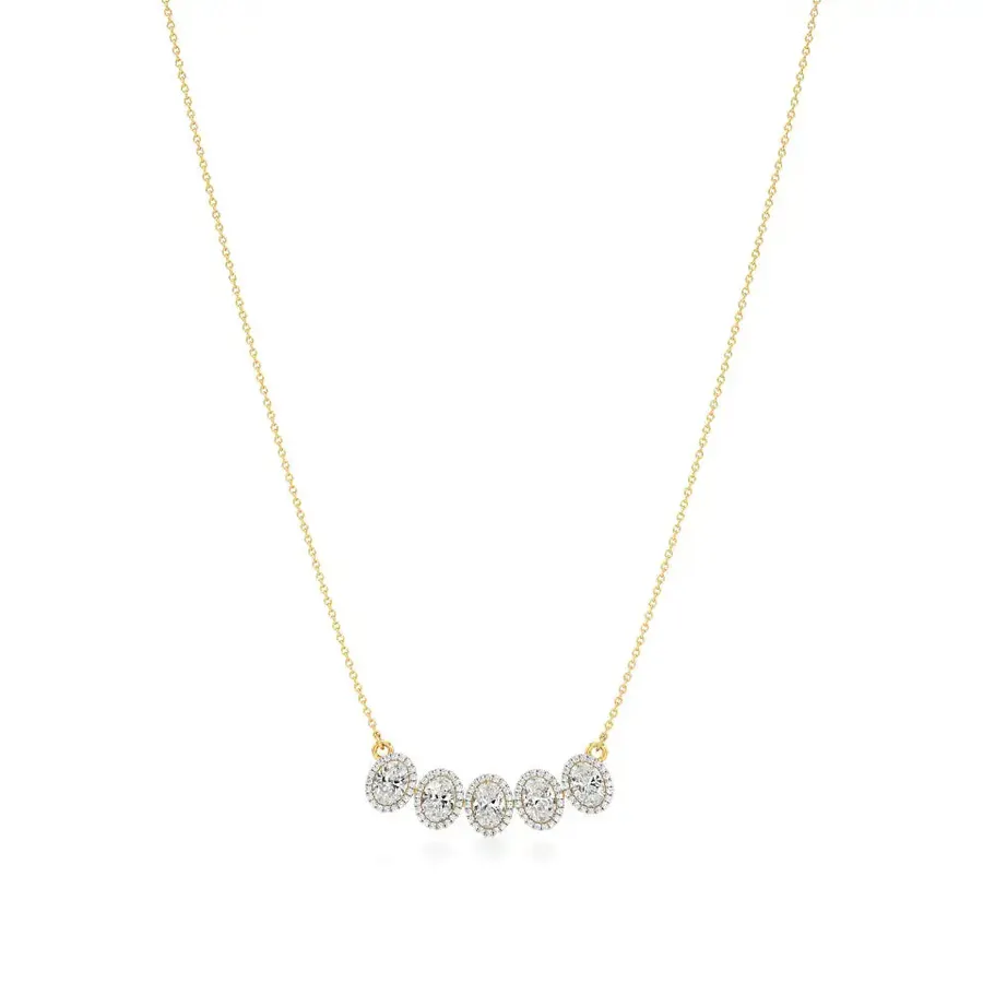 Rime Oval Cluster Halo Necklace, 2.9 ct