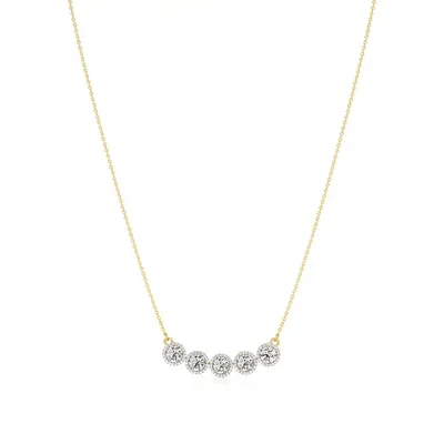 Rime Round Cluster Halo Necklace, 2.9 ct