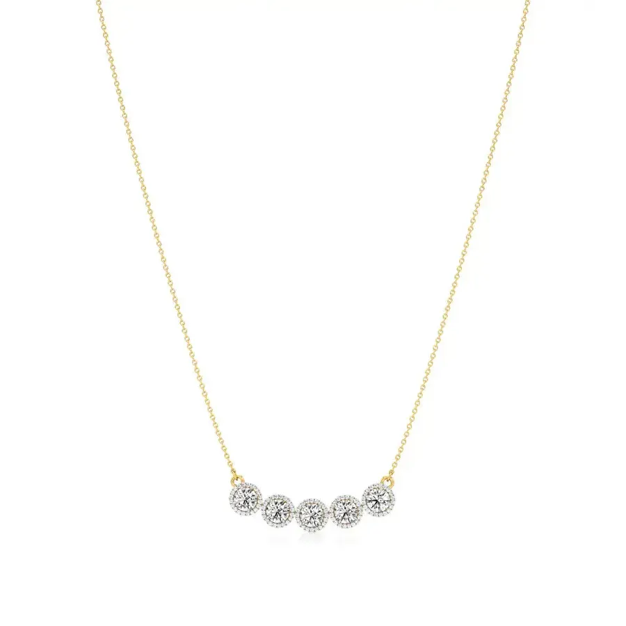 Rime Round Cluster Halo Necklace, 2.9 ct