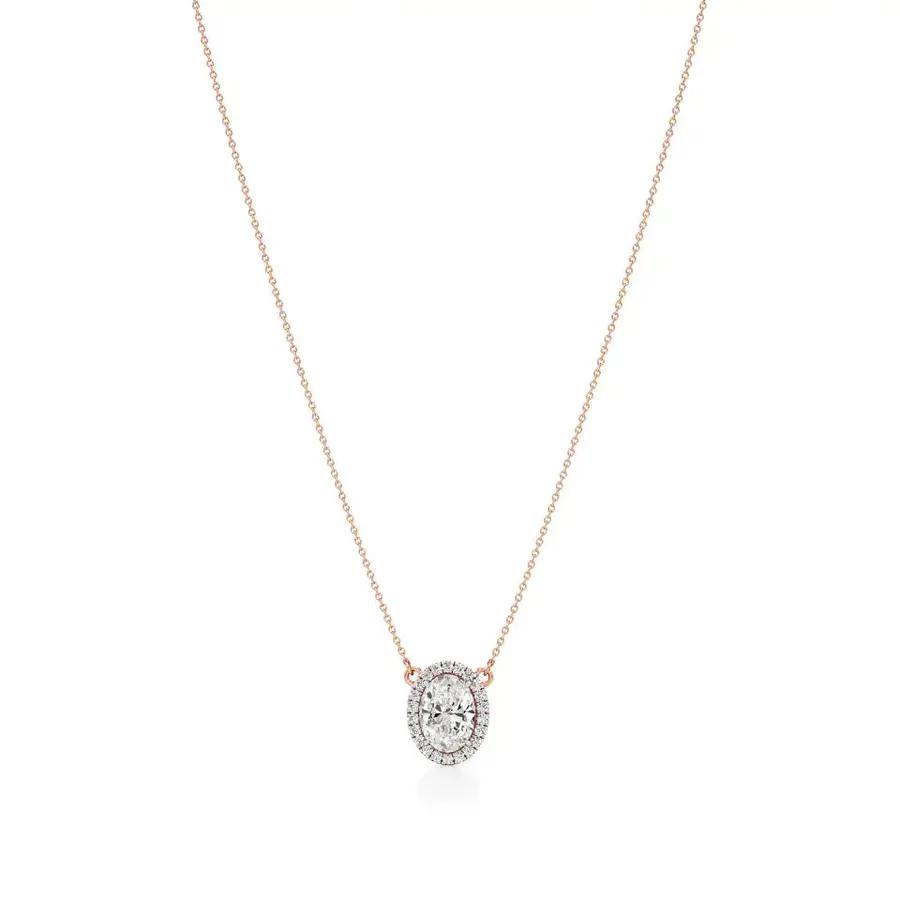 Rime Oval Cluster Halo Necklace, 3.39 ct