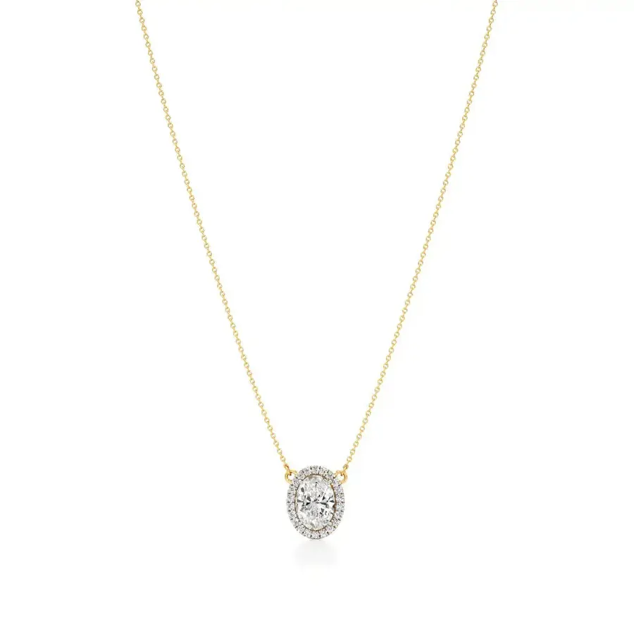 Rime Oval Cluster Halo Necklace, 3.39 ct