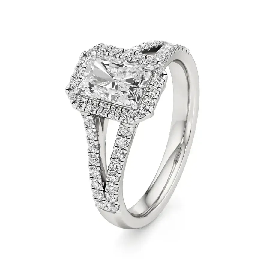 Rime Emerald Halo Solitaire Ring, 1.45 ct