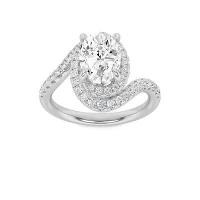 Rime Oval Curved Halo Ring, 1.5 ct