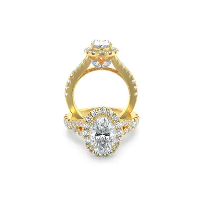Rime Oval Cluster Halo Ring, shown turning