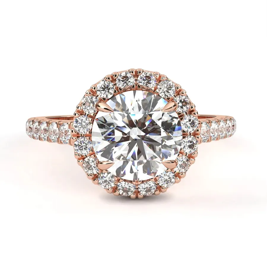 Rime Round Halo Cluster Solitaire Ring, 1.36 ct
