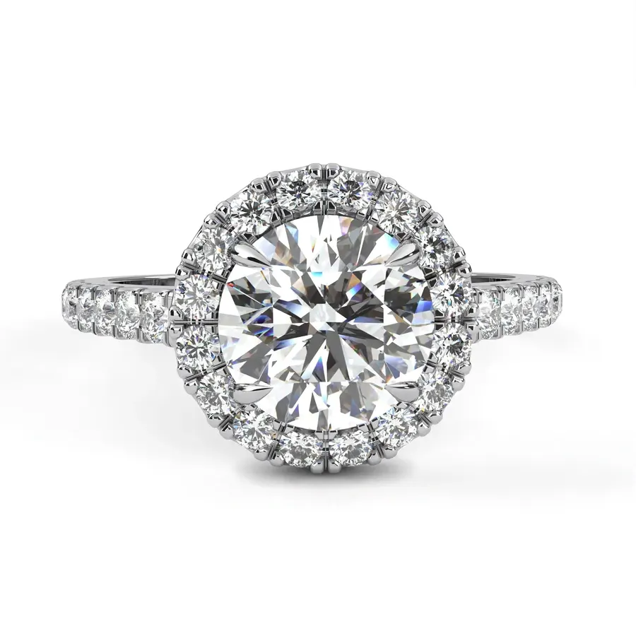Rime Round Halo Cluster Solitaire Ring, 1.36 ct