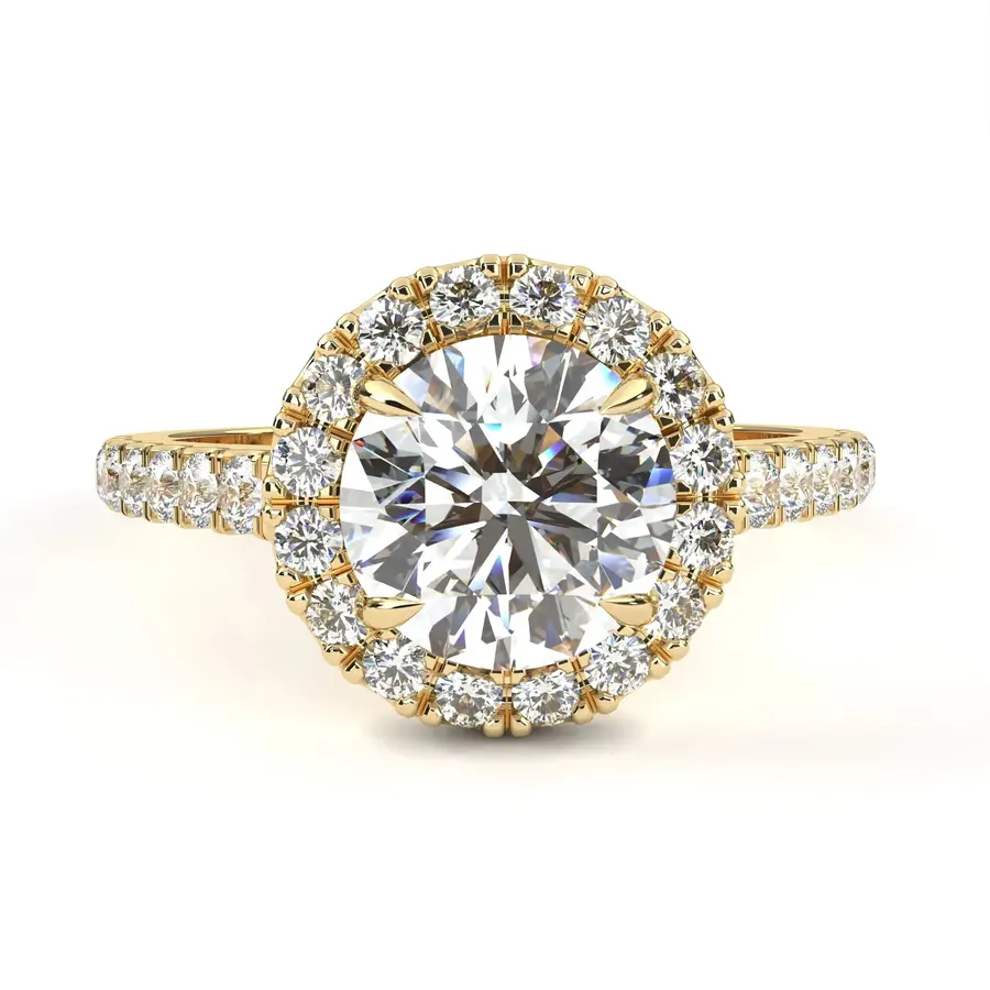 Rime Round Halo Cluster Solitaire Ring, 1.36 ct