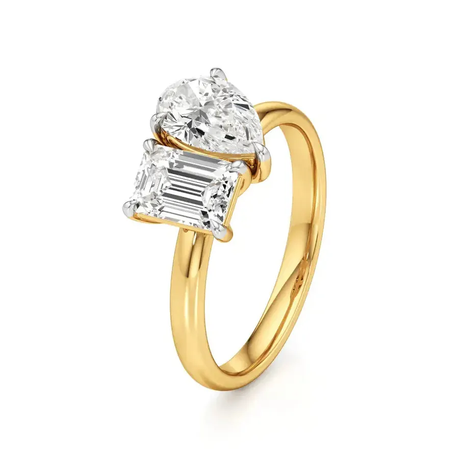 Sundog Pear & Emerald Ring, 2 ct