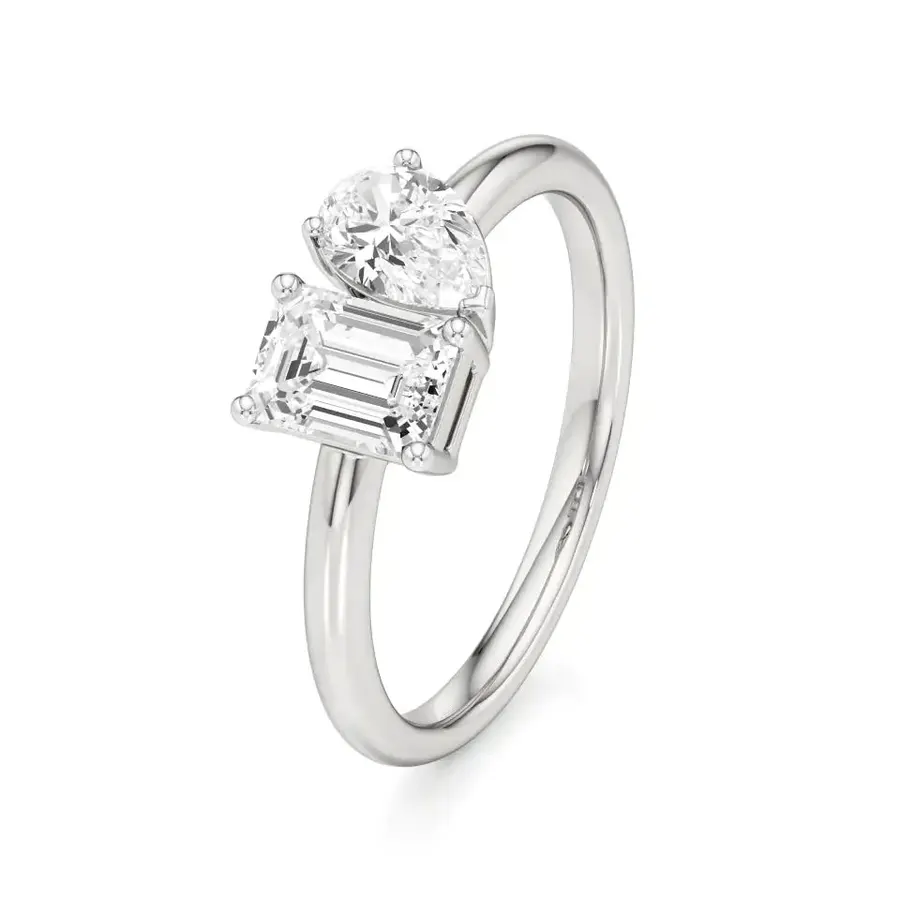Sundog Pear & Emerald Ring, 2 ct