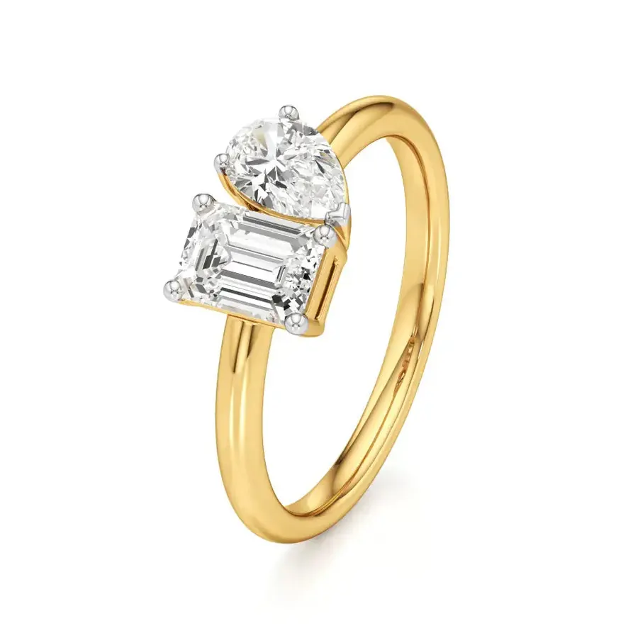 Sundog Pear & Emerald Ring, 2 ct